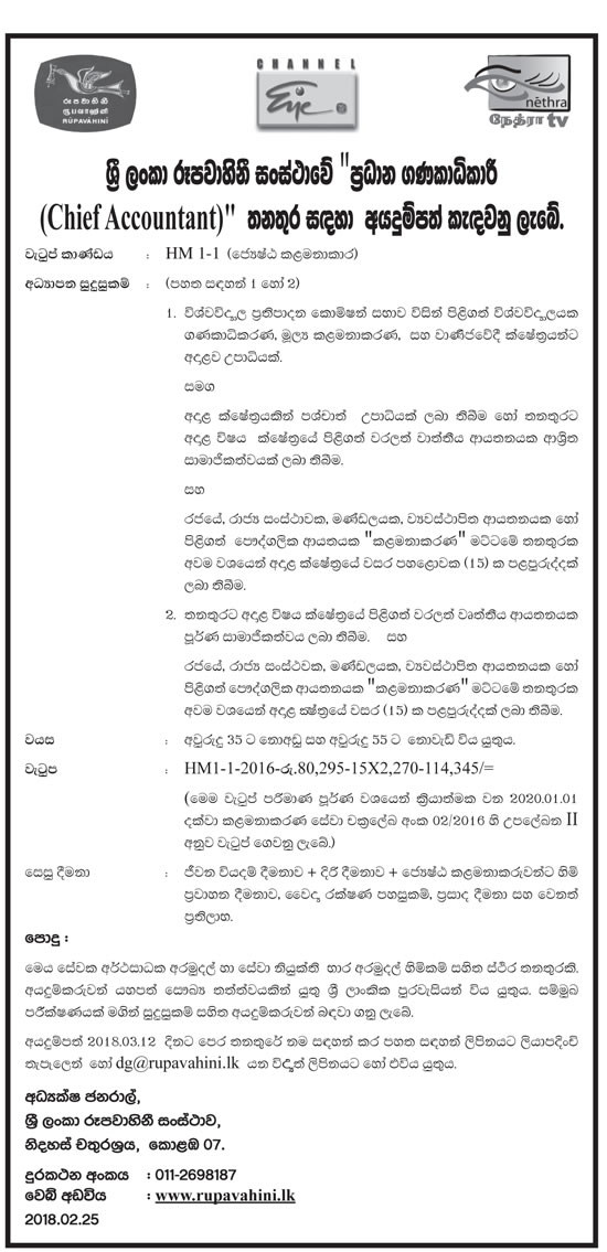 Chief Accountant - Sri Lanka Rupavahini Corporation